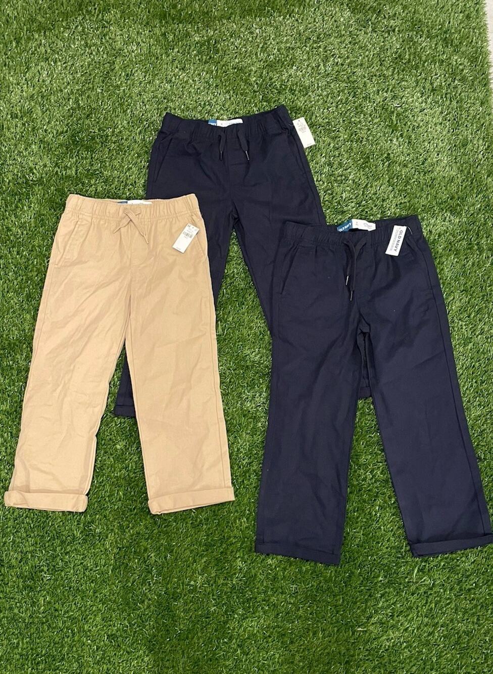Lot of 3 Old Navy Boys Straight Built-In Flex Pull-On Pants Navy Khaki NWT S 6-7
